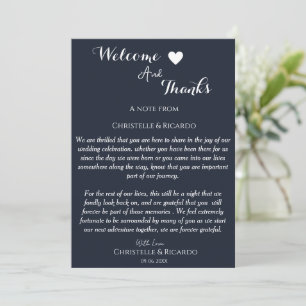Modern navy blue welcome and thank you wedding card