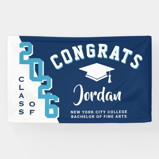 Modern Navy Blue White 2025 Graduation Party Banner (Horizontal)