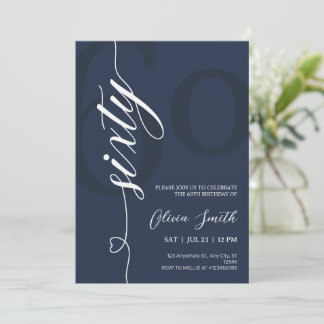 Modern Navy Blue & White 60th Birthday Party Invitation