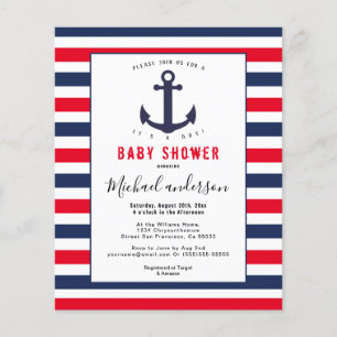 Modern Navy Blue White Boy baby shower invitation Flyer
