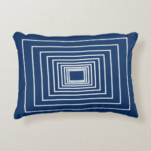 Modern Navy Blue white cubes pattern minimalist Decorative Cushion