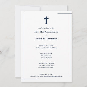 Modern Navy Blue & White First Holy Communion Thank You Card