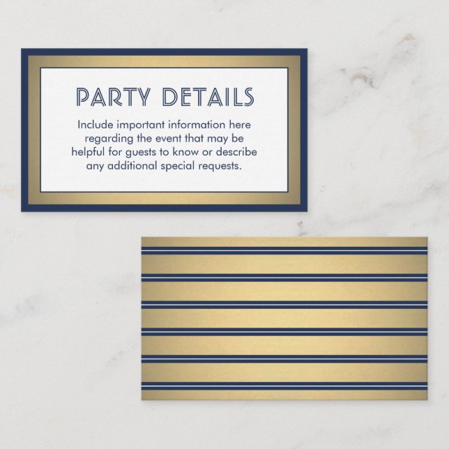 Modern Navy Blue, White & Gold Faux Foil Details Enclosure Card (Front/Back)