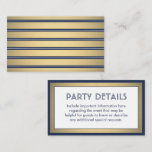 Modern Navy Blue, White & Gold Faux Foil Details Enclosure Card<br><div class="desc">Compliment navy blue and gold party invitations and provide important information to guests with elegant matching enclosure cards. All wording on this template is simple to customise for any occasion. This card includes the celebration details of your choice such as directions, website, special requests, accommodations, reception, rsvp, etc. The design...</div>