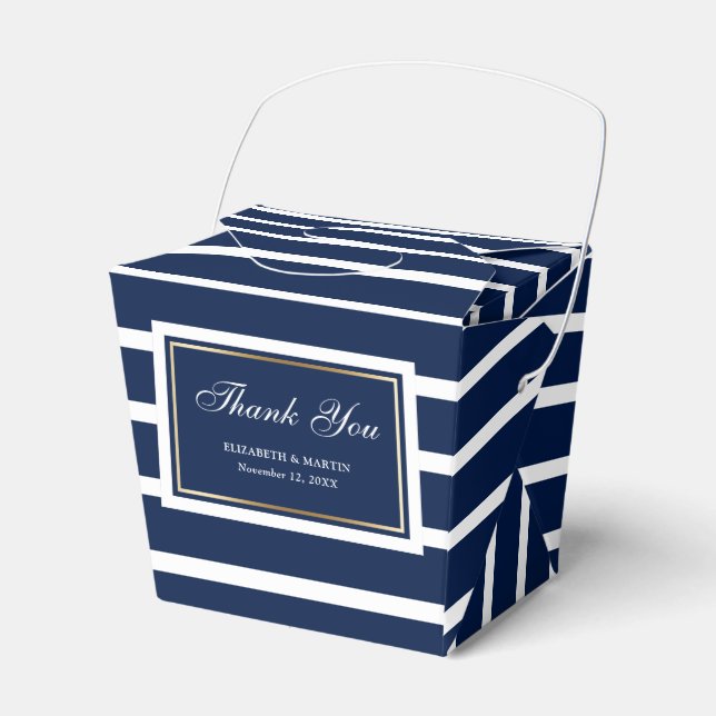 Modern Navy Blue White Gold Wedding Thank You Favour Box (Front Side)