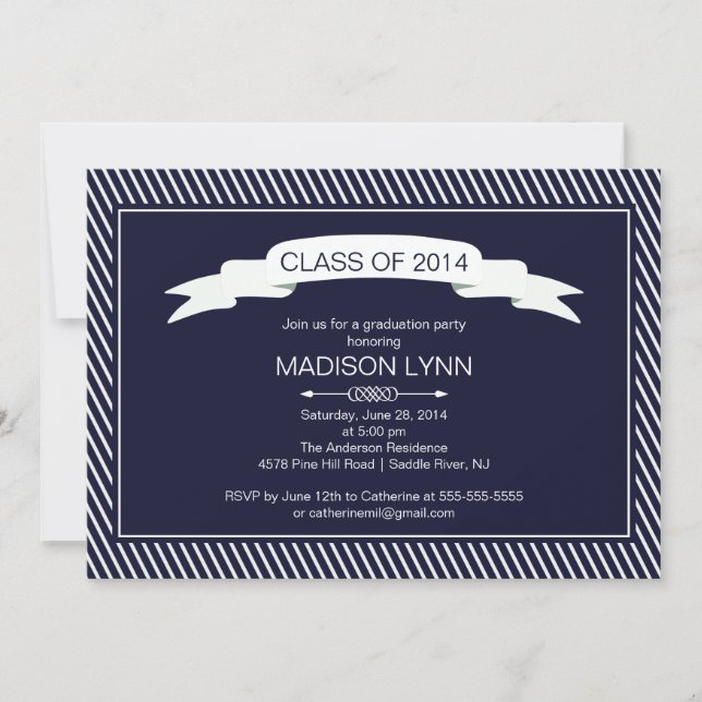 Modern Navy Blue White Graduation Party Invitation (Front)