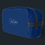 Modern Navy Blue White Monogram Mens Womens Travel Dopp Kit<br><div class="desc">Create your own custom, personalised, beautiful modern elegant white script / typography monogram monogrammed, durable Polyester Poplin, sturdy polyester fabric mens womens kids solid dark navy blue cosmetic makeup toiletry organiser golf beach accessory gym travel dopp kit bag pouch with a zippered closure, two interior mesh pockets - one zippered...</div>