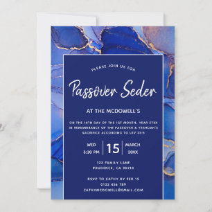 Modern Navy Blue White Passover Invitation