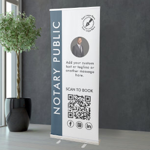 Modern Navy Blue & White Public Photo Logo QR Retractable Banner