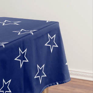 Modern navy blue & white stars pattern tablecloth