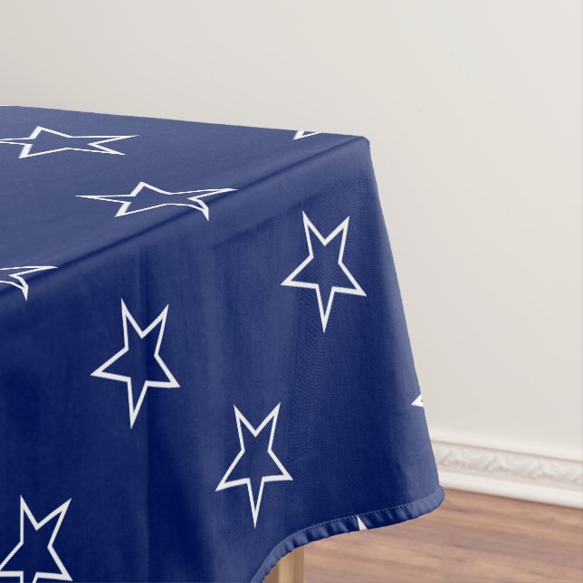 Modern navy blue & white stars pattern tablecloth (In Situ)