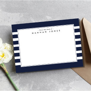 Modern Navy Blue White Striped Border Card