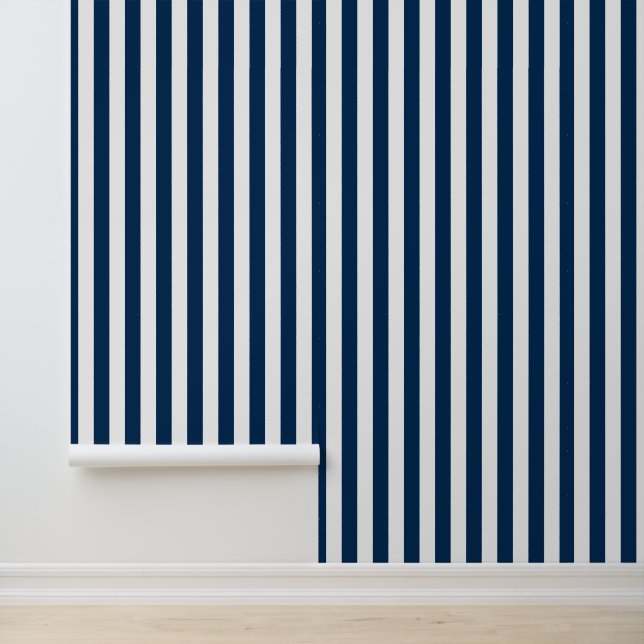 Modern Navy Blue White Striped Wallpaper (Application)