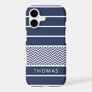 Modern Navy Blue White Stripes Chevron Pattern