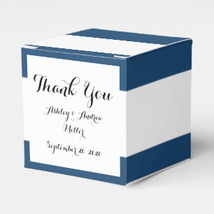 Modern Navy Blue White Stripes Pattern Favour Box