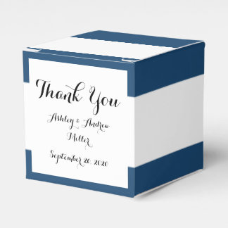 Modern Navy Blue White Stripes Pattern Favour Box