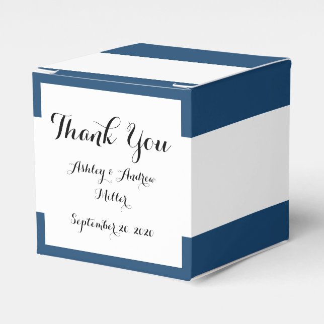 Modern Navy Blue White Stripes Pattern Favour Box (Front Side)