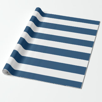 Modern Navy Blue White Stripes Pattern Wrapping Paper