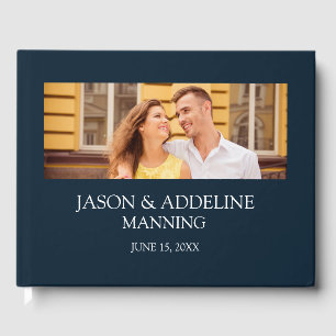 Modern Navy Blue White Two Photo Wedding Guest Book