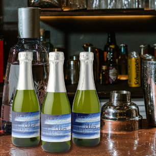 Modern Navy Blue & White Watercolor Brush Strokes Sparkling Wine Label