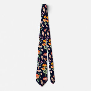 Modern Navy Blue Wildflower Watercolor Pattern Tie