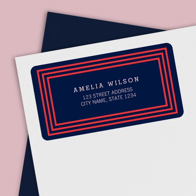Modern Navy Blue with Salmon Pink Borders Address Label (Creator Uploaded)