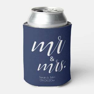 Modern Navy Bold Mr & Mrs Wedding Favours  Can Cooler