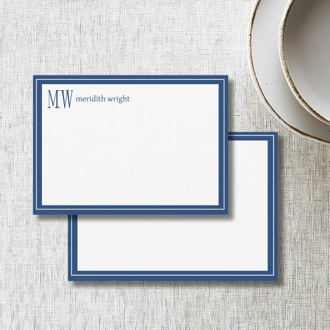 Modern Navy Border Monogram  Card (Creator Uploaded)