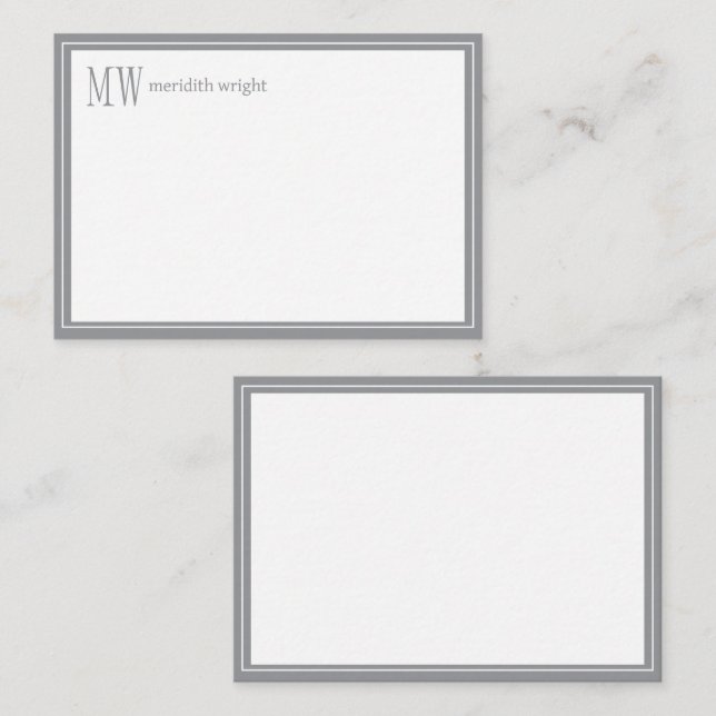 Modern Navy Border Monogram  Card (Front/Back)