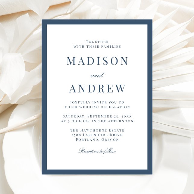 Modern Navy Border Wedding Invitation (Creator Uploaded)