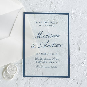 Modern Navy Border Wedding Save the Date Acrylic Invitations