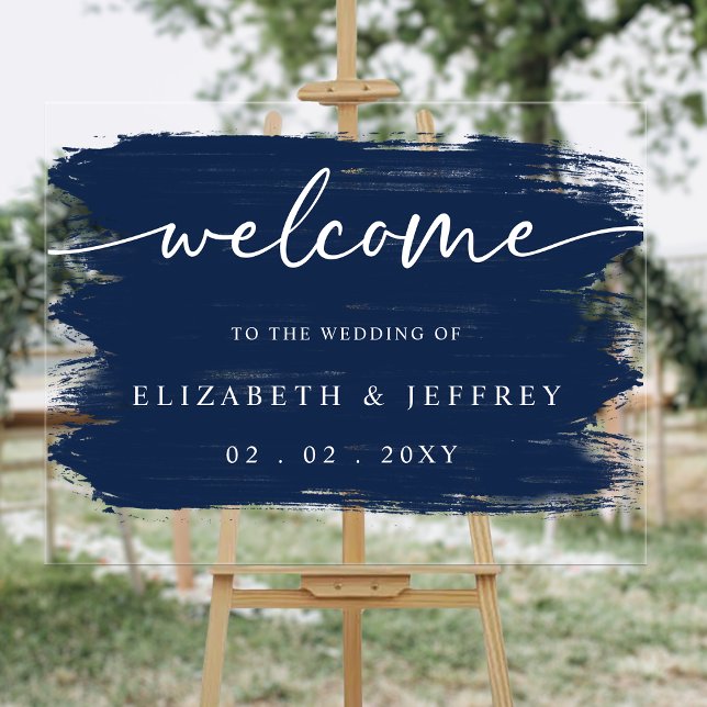 Modern Navy Brush Strokes Wedding Welcome  Acrylic Sign (Modern Navy Brush Strokes Wedding Welcome Acrylic Sign
)