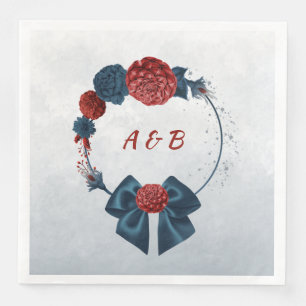 modern navy & burgundy floral wreath wedding napkin