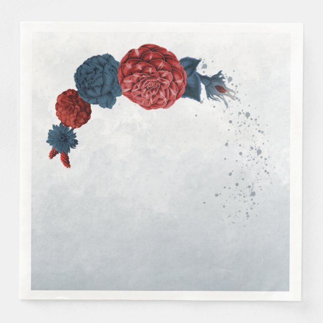 modern navy & burgundy flowers wedding napkin (Front)
