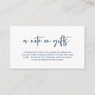 Modern Navy casual elegance font, A note on gifts Enclosure Card