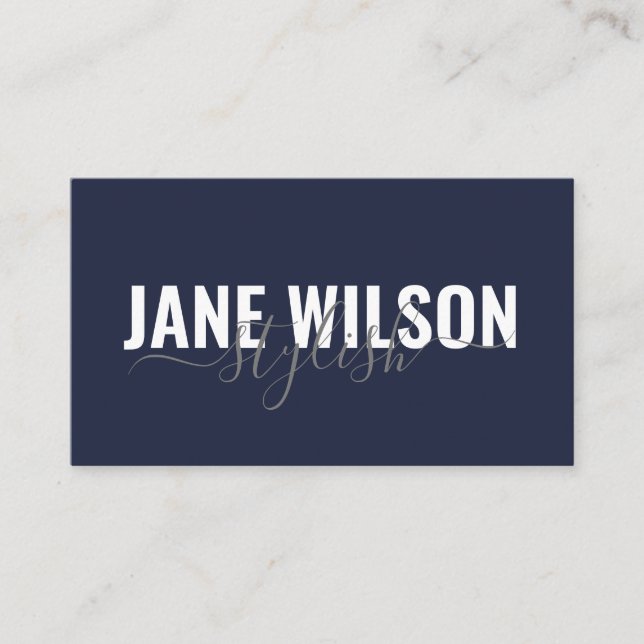 Modern Navy Chic Signature Business Card (Front)