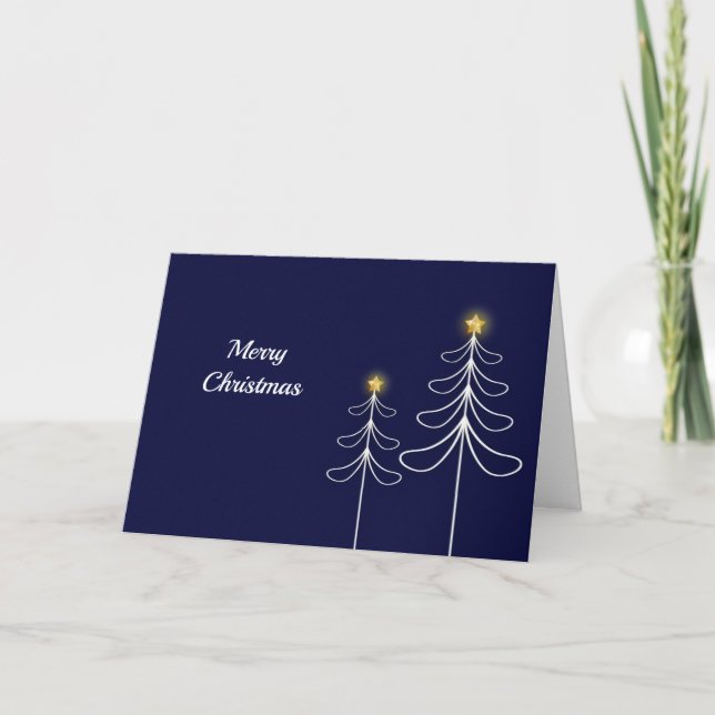 Modern Navy Christmas Tree Graphic Christmas Holiday Card (Front)