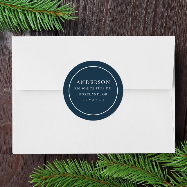 Modern Navy Circle Frame Return Address Label (Creator Uploaded)
