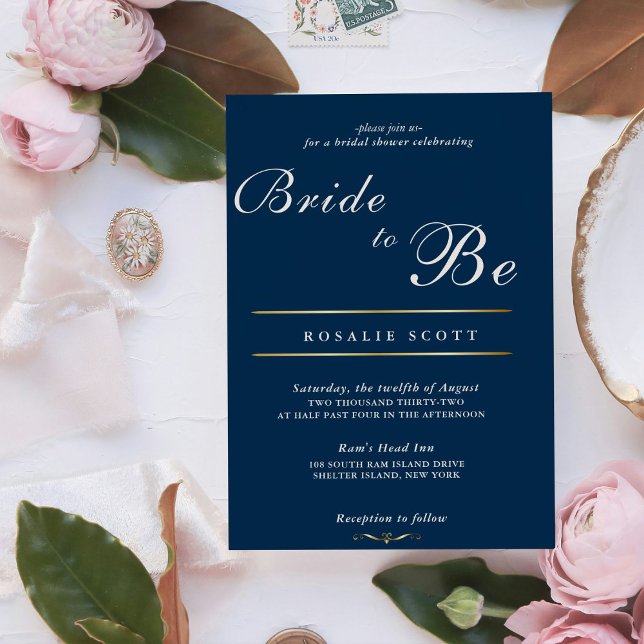 Modern Navy classic bride to be bridal shower Holiday Card (Creator Uploaded)