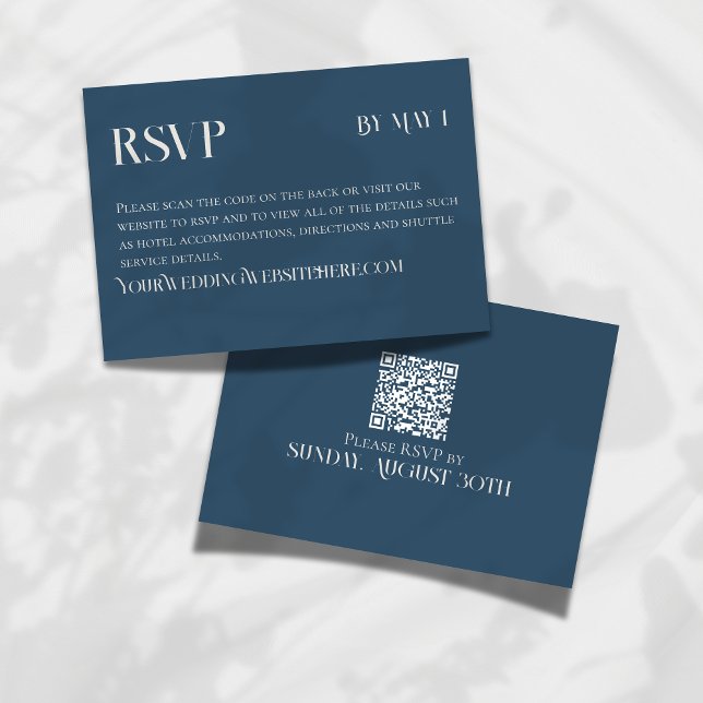 Modern Navy Classic Wedding RSVP with QR Code Card (Make it easy for your guests to RSVP for your big day with this Modern Navy Classic Wedding RSVP!)