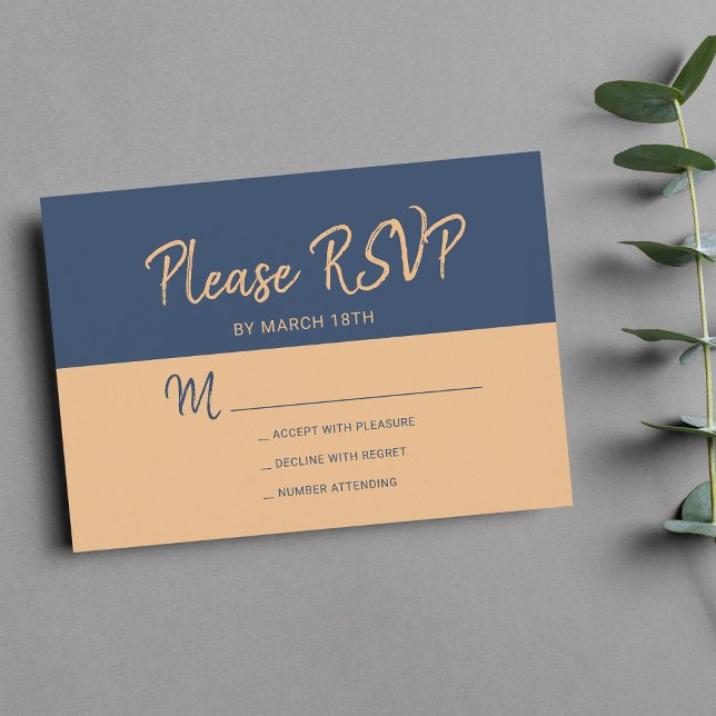 Modern navy copper trendy typography wedding rsvp (Creator Uploaded)