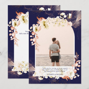 Modern Navy Coral Floral PHOTO THANK YOU