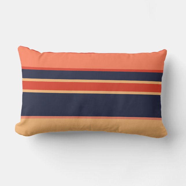 Modern Navy Coral Mango Orange Mustard Yellow Lumbar Cushion (Front)