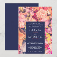 Modern Navy Coral Watercolor Floral Wedding