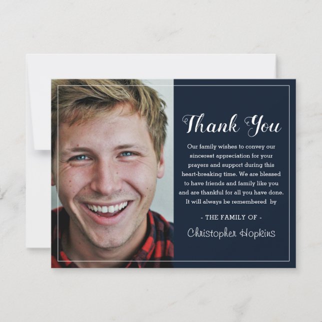 Modern Navy Custom Photo Funeral Thank You (Front)