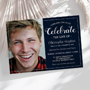 Modern Navy Custom Photo Memorial Service Invitation