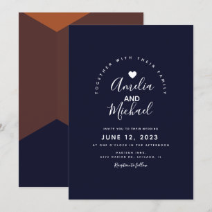 Modern Navy Dark Chocolate Terracotta Wedding Invitation