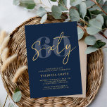 Modern Navy Elegant 60th Birthday Invitation<br><div class="desc">Modern Navy Elegant 60th Birthday Invitation. Features minimalist script calligraphy and bold typography.</div>