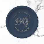 Modern Navy Elegant 60th Birthday Paper Plate<br><div class="desc">60th birthday paper plates featuring minimalist script calligraphy and modern elegant typography.</div>