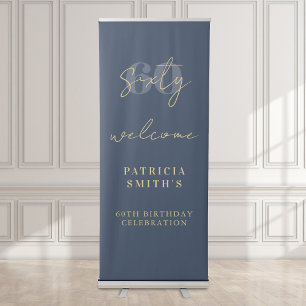 Modern Navy Elegant 60th Birthday Party Sign